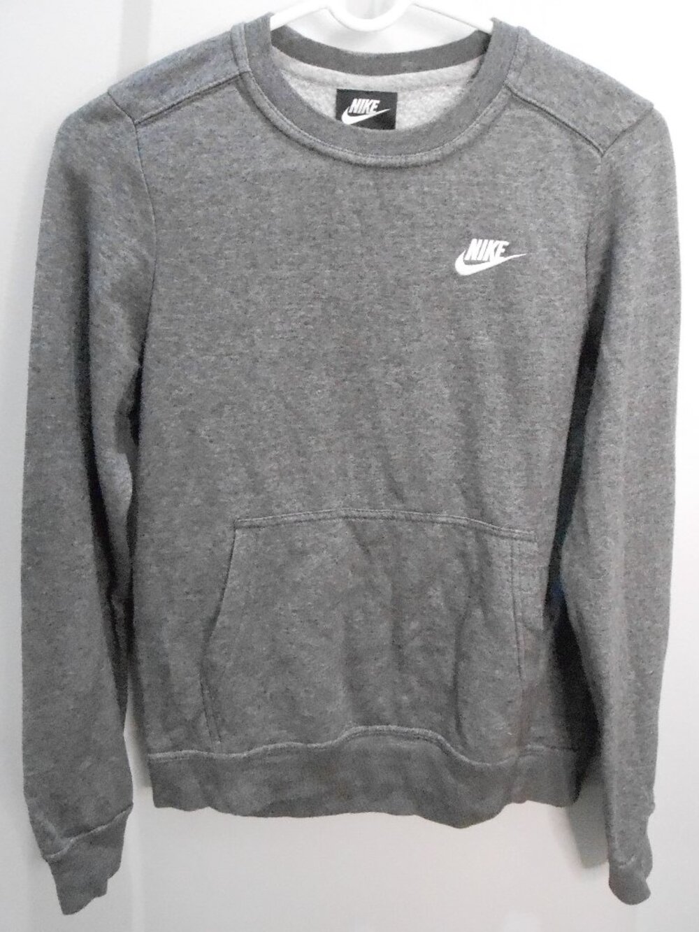 Nike Women's Dark Gray Crew Neck Logo Long Sleeve Sweatshirt Kangaroo Pouch Sz-S